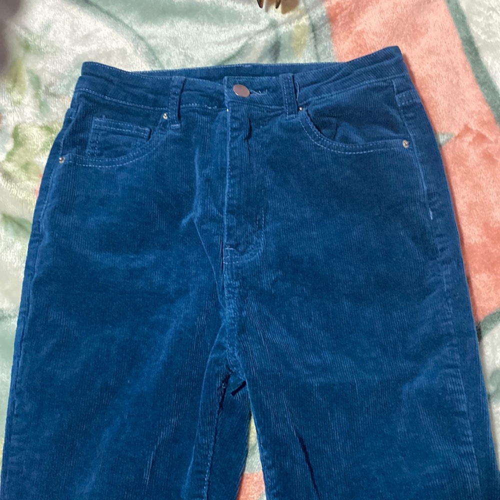 Turquoise corduroy flare pants